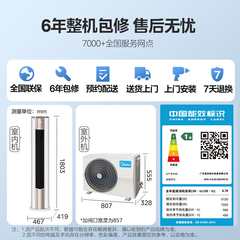 以旧换新、PLUS会员：Midea 美的 KFR-51LW/N8VHC1 II 立式柜机 新一级能效 2匹 3973.2