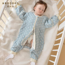 婴儿睡袋儿童秋冬款四季通用空调房纯棉防踢被六层纱布宝宝睡袋厚（紫天