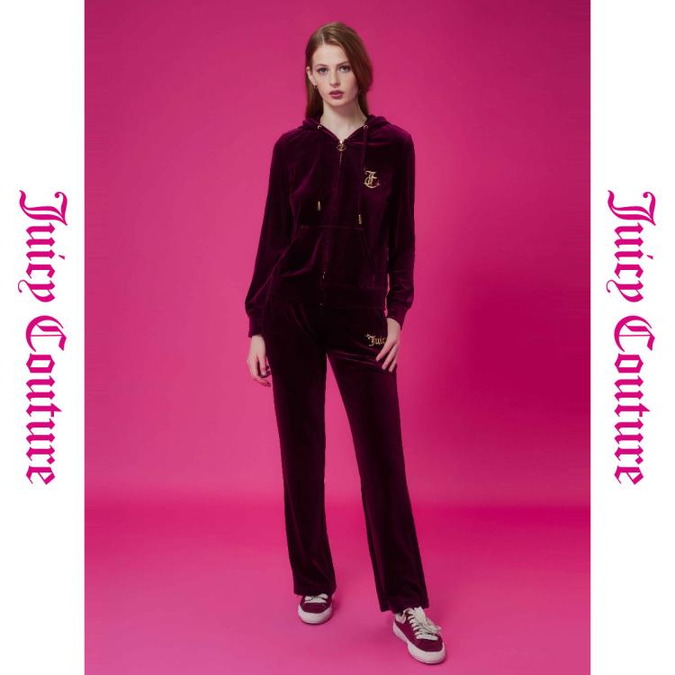 Juicy Couture 橘滋 守护豹金属logo绣花丝绒女式休闲裤 236元