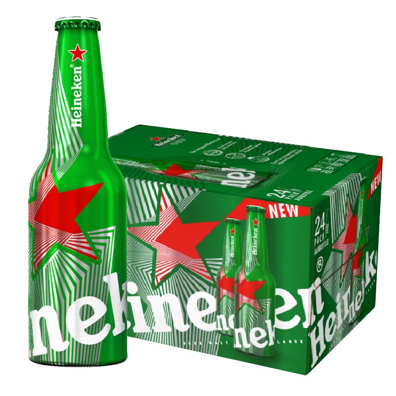 Heineken 喜力 啤酒会员日 经典铝瓶 整箱装 原麦汁浓度≥11.4°P 330mL 24瓶(满299