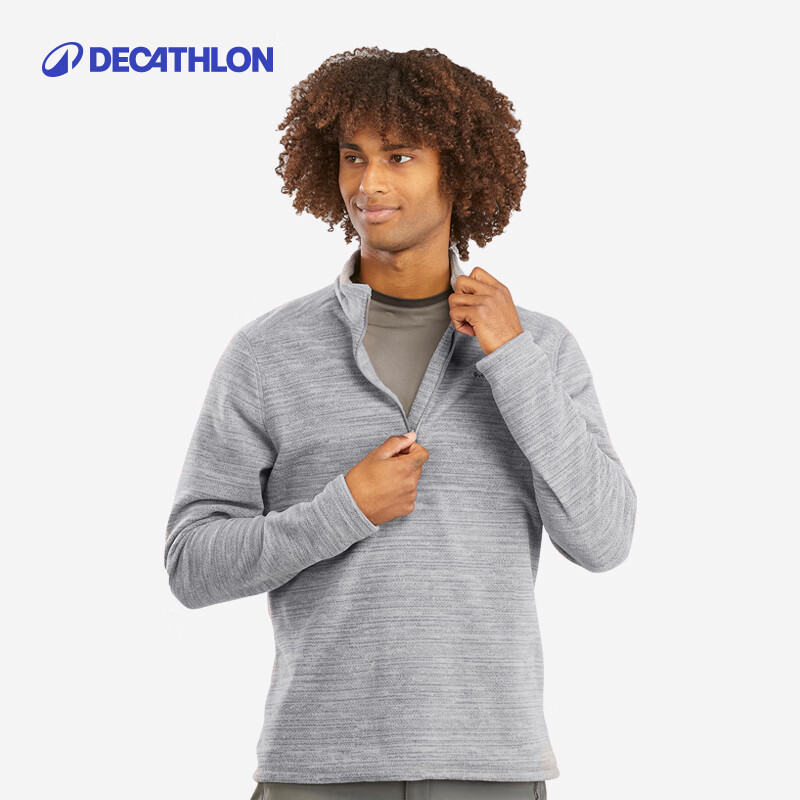 需首购：迪卡侬（DECATHLON）保暖绒衣户外抓绒衣男半拉链-浅灰色-MH100 L 62.9