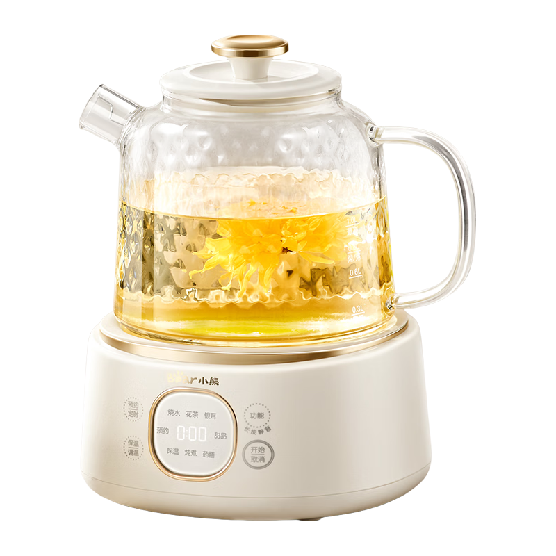 Bear 全玻璃壶体养生壶恒温壶 办公室多功能煮茶壶花茶壶 0金属养生杯 24h预