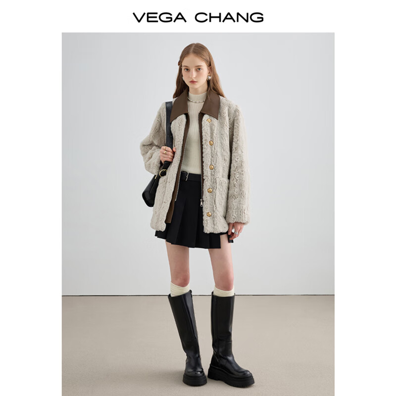 需首购：VEGA CHANG 皮毛一体 短外套女 毛绒大衣 常规版 S 305.25元 包邮（需领