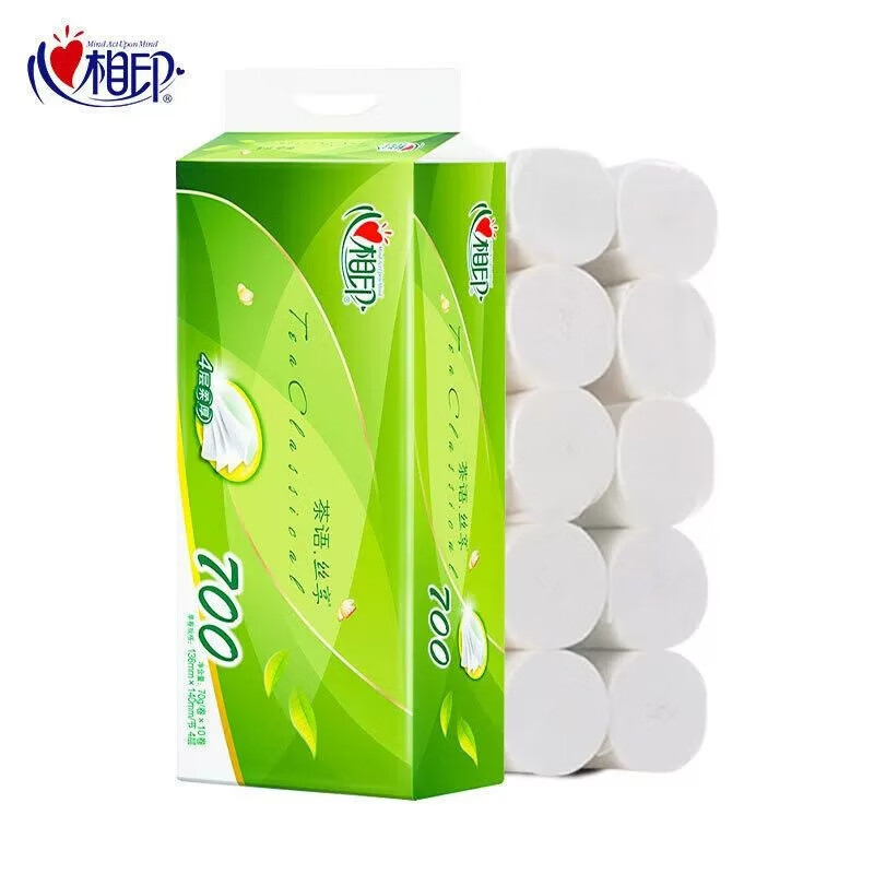 心相印 卷纸卫生纸4层70克*10卷 无芯卷筒宿舍家用 4.9元