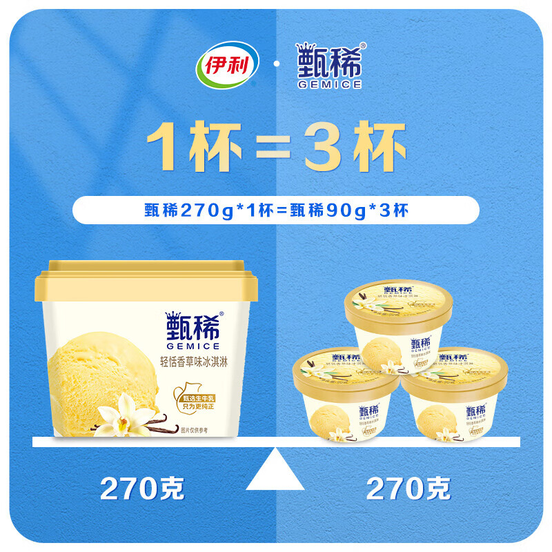 yili 伊利 甄稀生牛乳冰淇淋 香草味 270克（任选12杯） 8.35元（需用券）