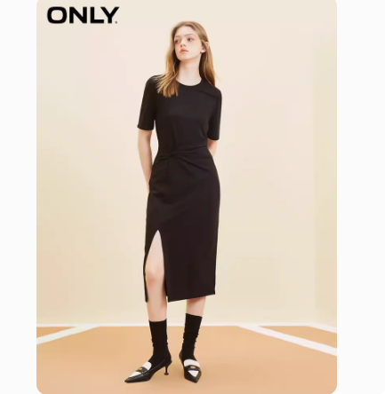 ONLY 2024夏季新款气质性感开叉显瘦小黑裙长款连衣裙女 194.75元（需用券）