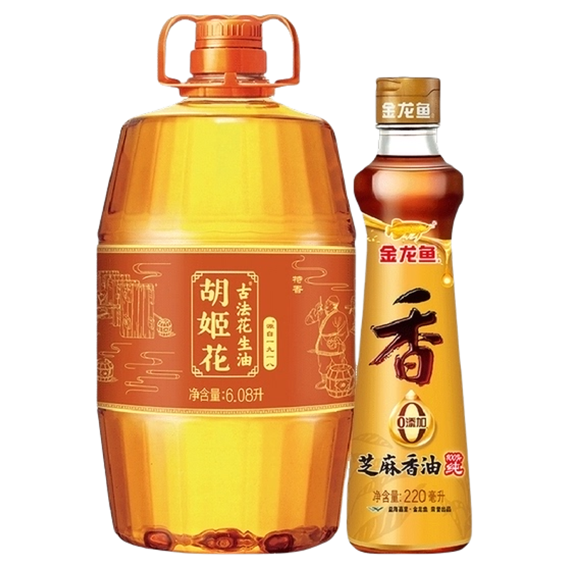 胡姬花 古法花生油6.08L 赠金龙鱼纯芝麻油220ml ￥217.9