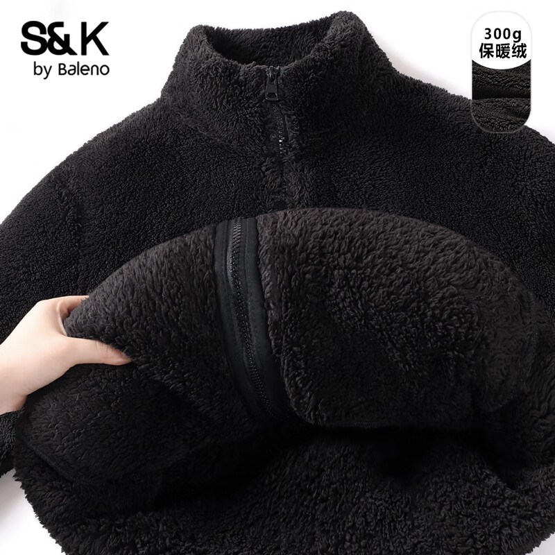 Baleno S&K系列外套女装开衫上衣服2025冬季舒棉绒保暖重磅时尚长袖1 黑#纯色 L