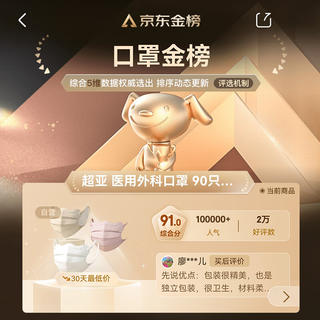 超亚医药 超亚 医用外科口罩一次性独立包装春夏透气蝶形防晒成人男女透气不勒耳 90只 33.92元 - 86线报 超亚医药 超亚 医用外科口罩一次性独立包装春夏透气蝶形防晒成人男女透气不勒耳 90只 33.92元 - 86线报