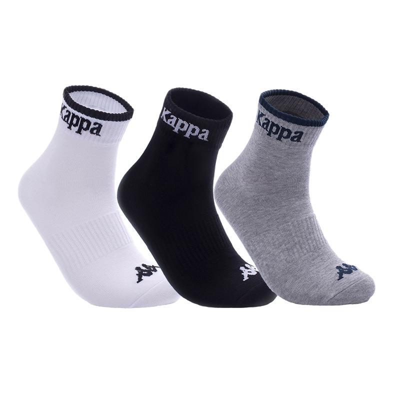 Kappa 卡帕 袜子3双装男士袜子男 情侣吸汗棉袜篮球足球跑步潮袜 黑/白/深灰 