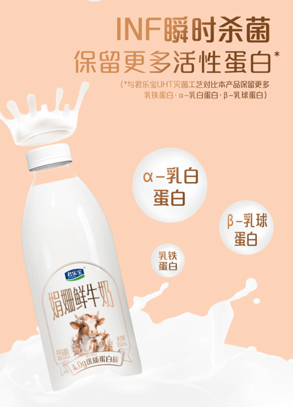 JUNLEBAO 君乐宝 娟姗 鲜牛奶 950ml