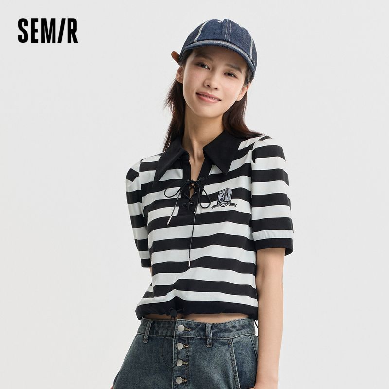 百亿补贴：Semir 森马 女士绣花条纹POLO衫 28.2元