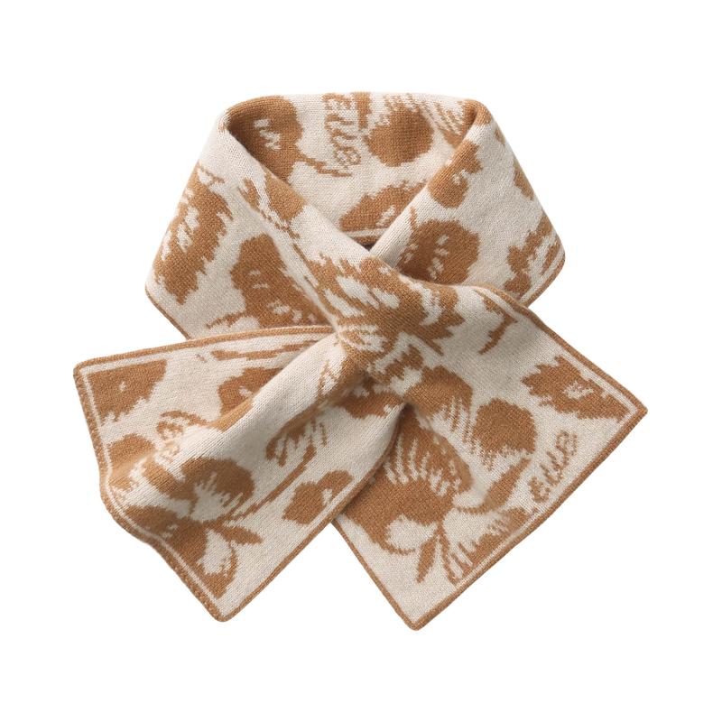 ELLE 100%羊毛红色针织围巾女款2025冬季新年保暖短款交叉围脖 87.3元