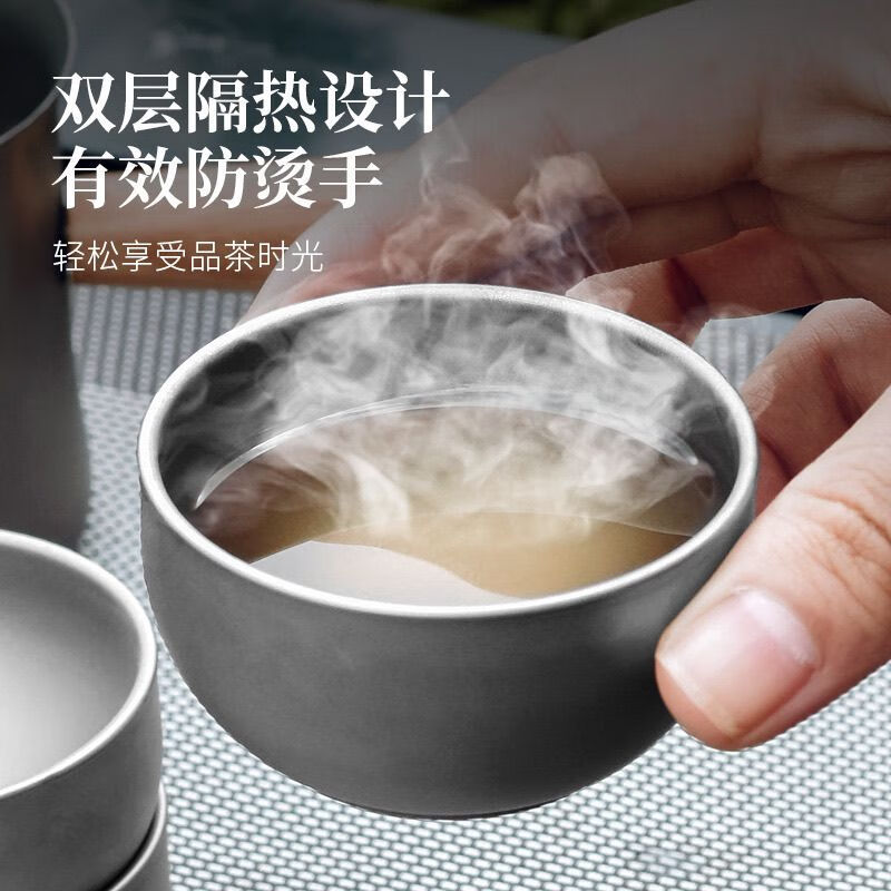 八千行 Pakchoice 钛杯功夫茶杯纯钛高档主人杯家用钛质茶具双层隔热个人便