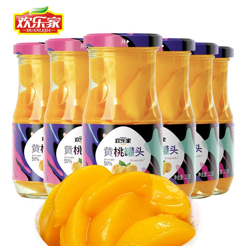 HUANLEJIA 欢乐家 黄桃罐头252gX6罐 玻璃瓶装 新鲜糖水黄桃罐头整箱 20.9元（需