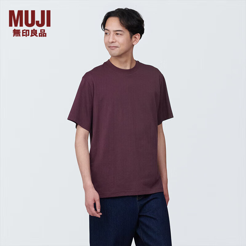MUJI 無印良品 无印良品（MUJI）男式 天竺编织圆领短袖T恤 AB1MIA4S 酒红色 L 58