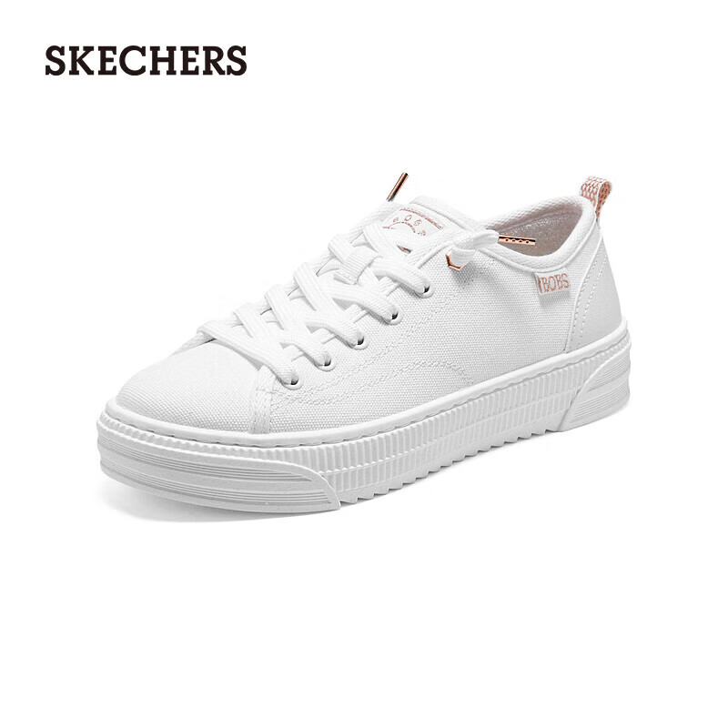 SKECHERS 斯凯奇 低帮帆布鞋纯色软底减压舒适女款小白鞋114640 乳白色556 103.55