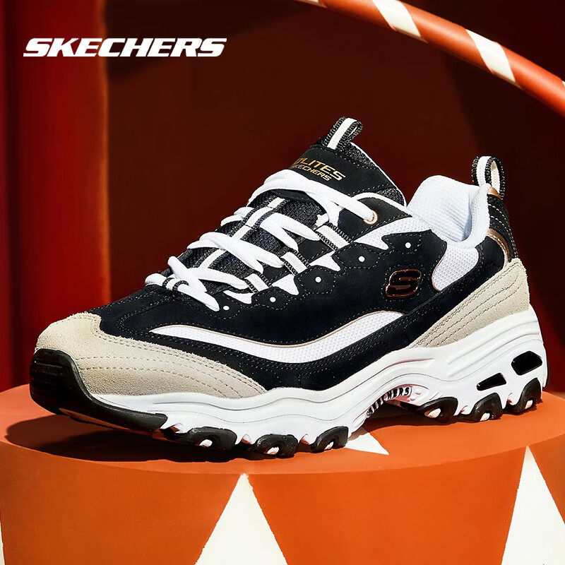 需凑单、plus会员：斯凯奇（Skechers）四季黑白金黑白金情侣老爹鞋 229.56元