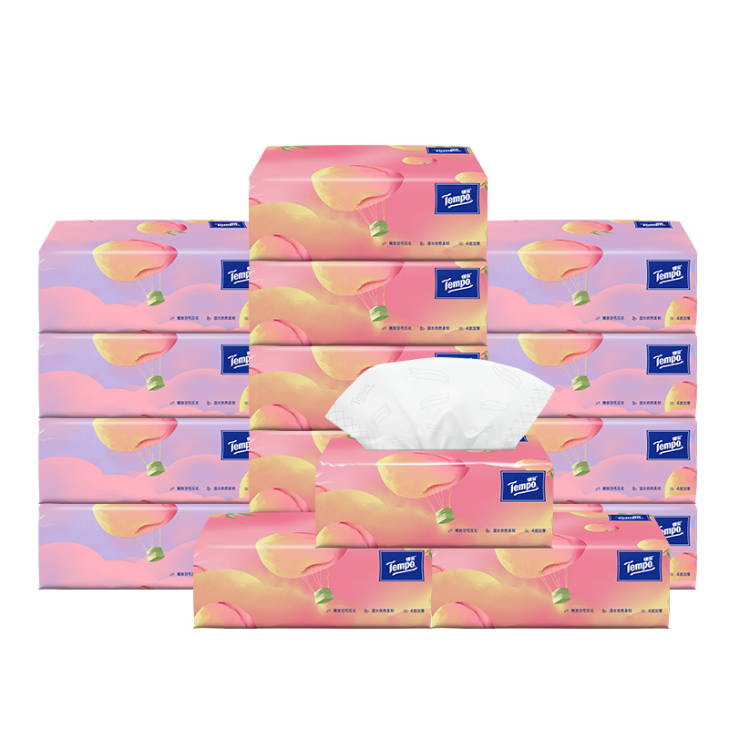 Tempo 得宝 纸巾抽纸甜心桃味有香面巾纸4层90抽16包整箱 30.07元（需用券）