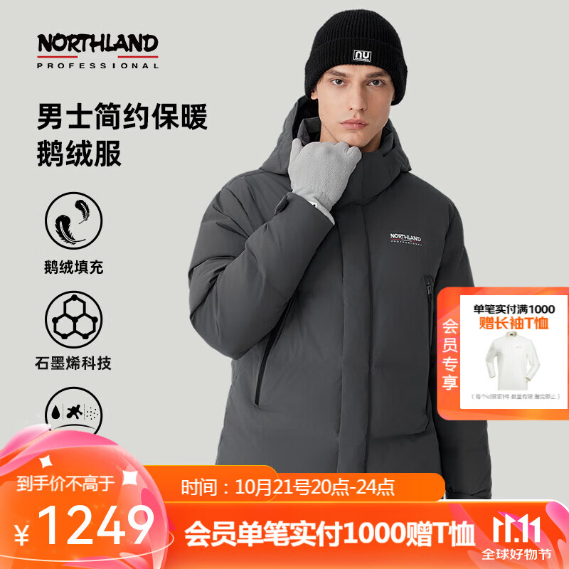 诺诗兰 男士鹅绒羽绒服620蓬防跑绒杜邦三防石墨烯羽绒外套 爵士灰色 180 1099元(需用券)