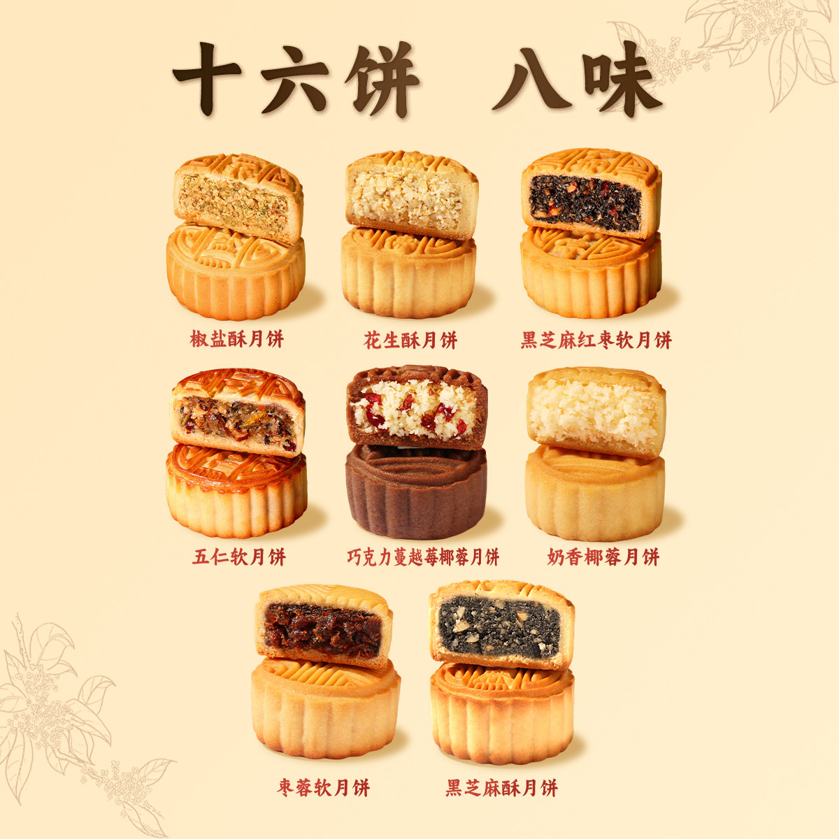 卢师傅 月饼椰蓉巧克力五仁黑芝麻花生酥多口味月饼礼盒装中秋送礼 49.9元