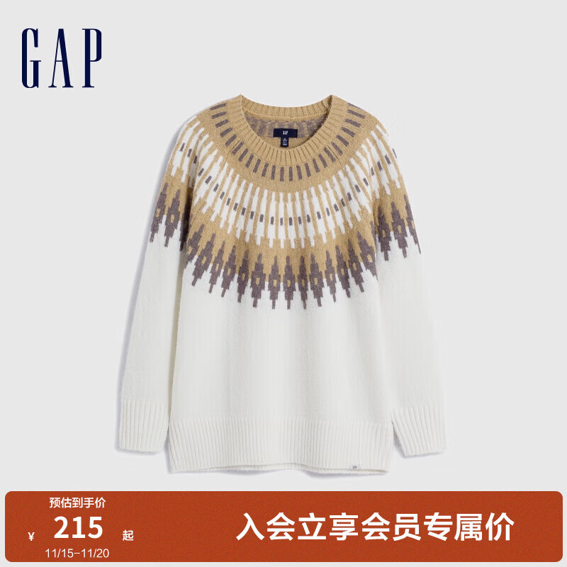 Gap 盖璞 女装冬季2023时尚宽松廓形粗针套头针织衫836323休闲毛衣 白色 175/96A(