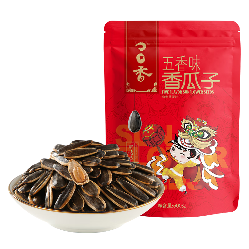 plus：洽洽口口香五香味瓜子500g/袋*10件 购10件合9.31元/件，200减20券后8.58元/