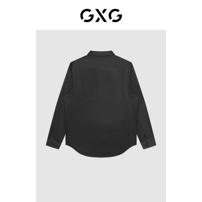 GXG 男装 商场同款黑色免烫翻领长袖衬衫简约舒适 22年秋季新品 72元