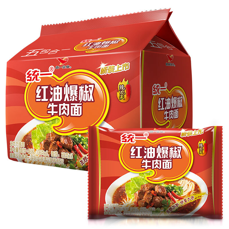 统一 红油爆椒牛肉面 105g*5袋 五合一速食 8.72元