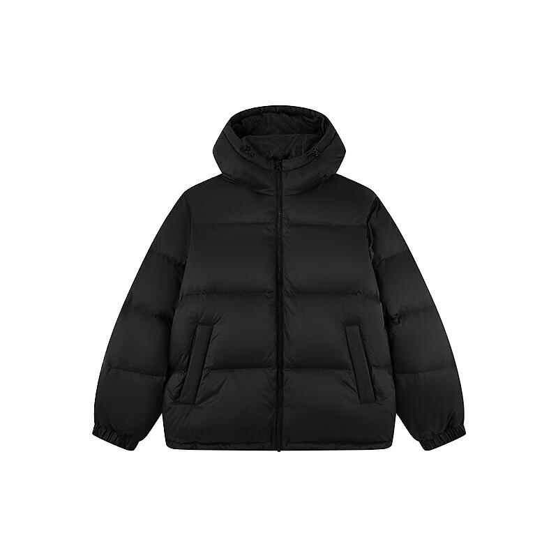 乔丹 连帽羽绒服男2025冬季黑色加厚保暖防风运动服外套面包服 175/L 179元（