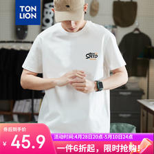 TONLION 唐狮 2024男左胸文字印花圆领短袖T恤 本白 M 45.92元（需用券）