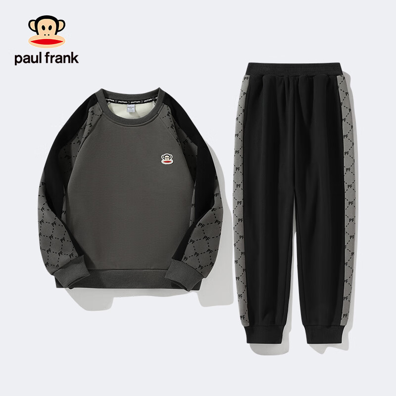 大嘴猴 童装儿童加绒套装2025冬季款舒适保暖休闲运动中大童时尚厚款套装 1