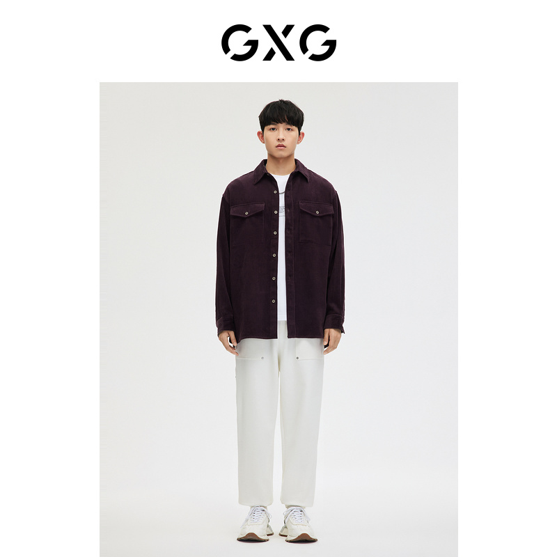 GXG 男装 商场同款轻生活系列紫色灯芯绒衬衫外套 2023年春季新品 123.71元