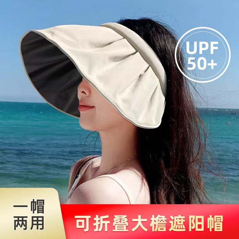 mikibobo 防晒帽女遮阳帽可折叠 全脸防晒UPF50+防紫外线 米色 13.9元（需用券）