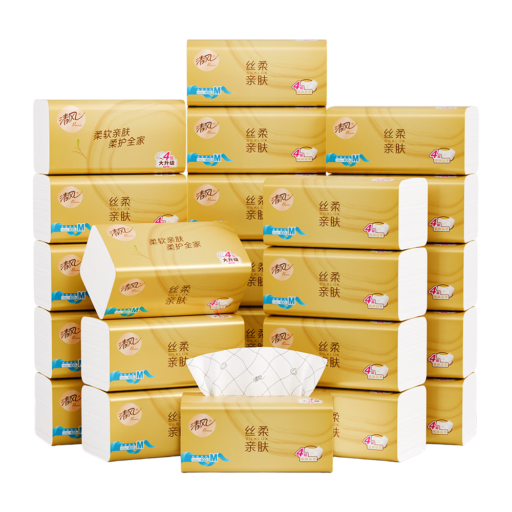 清风 丝柔4层抽纸 100抽×24包*3件 M码 20.64元/件（共61.92元）