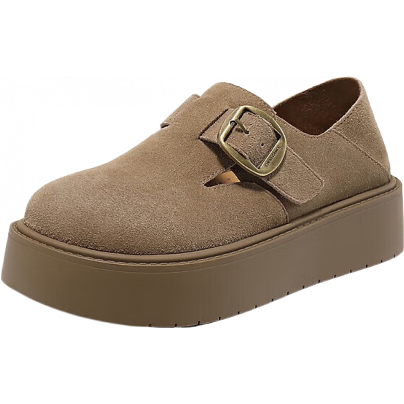 百丽 吴千语同款雪顶咖啡勃肯鞋羊毛闪穿女鞋D1V1DDM5 卡其色 （两穿勃肯鞋