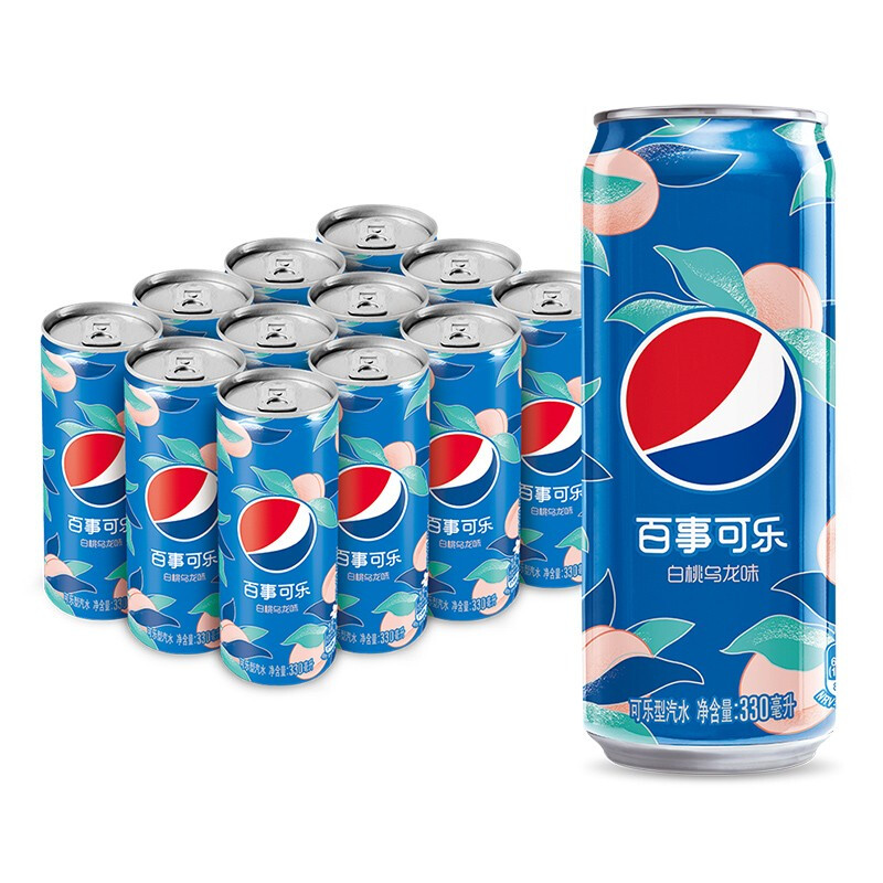 pepsi 百事 可乐 Pepsi 太汽系列 白桃乌龙味 汽水 碳酸饮料 细长罐 330ml*12听 23.