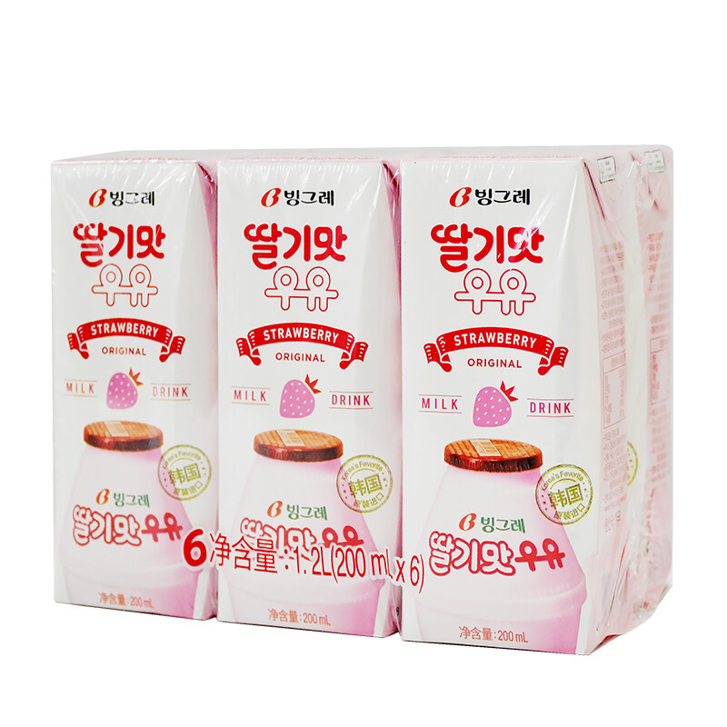 88VIP：Binggrae 宾格瑞 草莓味牛奶饮料 200ml*6盒 18.9元
