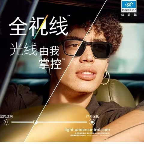 essilor 依视路 全视线变色镜片灰变定制片T8系列1.60折射率*2片+赠钛框 0-600度 