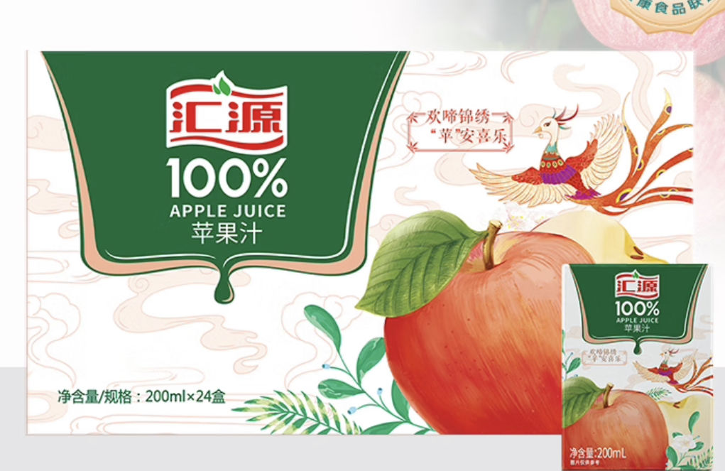 汇源 100﹪苹果汁无添加纯果汁健康营养饮料200ml*24盒 31.14元（主商品29.52元/