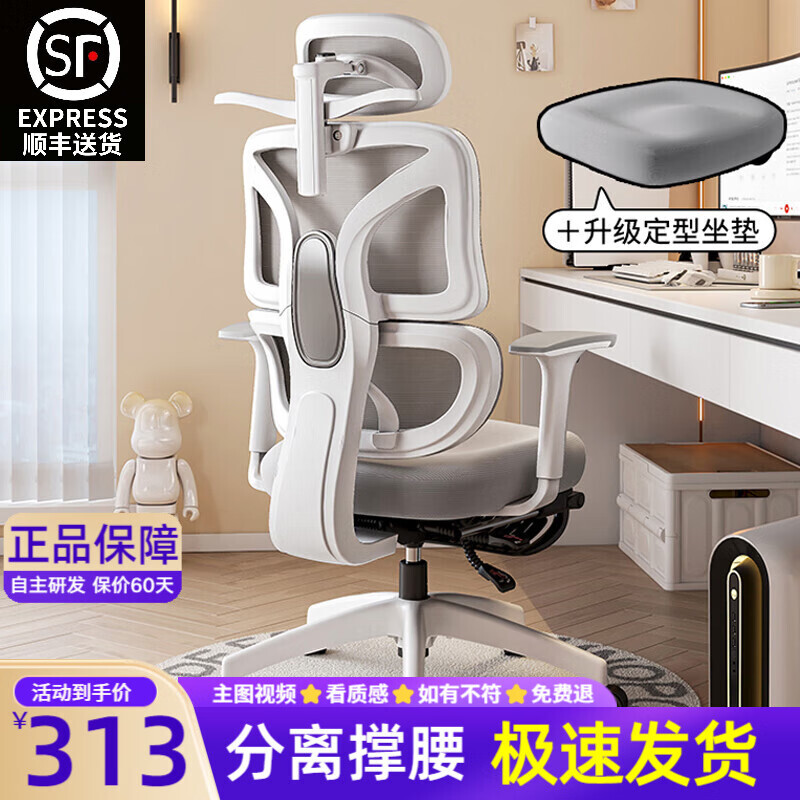 科润 人体工学椅子护腰电 极白-乳胶款-定型坐垫 可旋转可升降扶手 +尼龙脚 297.5元