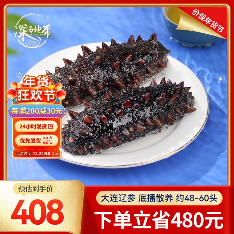 深海地带 大连底播鲜食辽刺参 冷冻海参 1500g (48-60头) 538元（需用券）