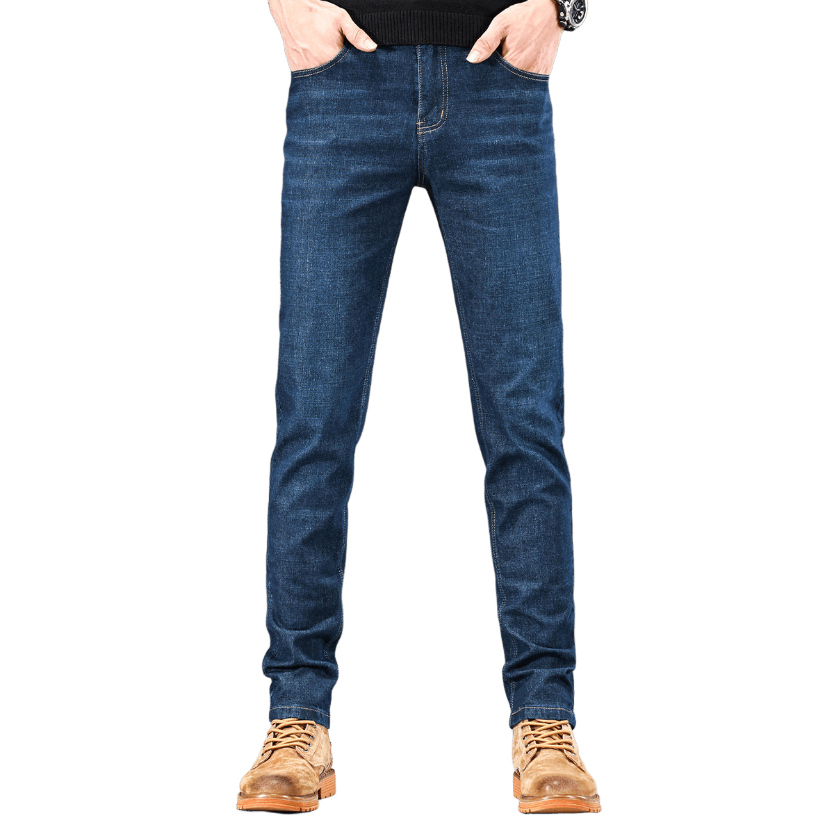 超V：雪中飞 水洗高端黑色牛仔裤男 春季宽松直筒大码百搭商务休闲长裤 男