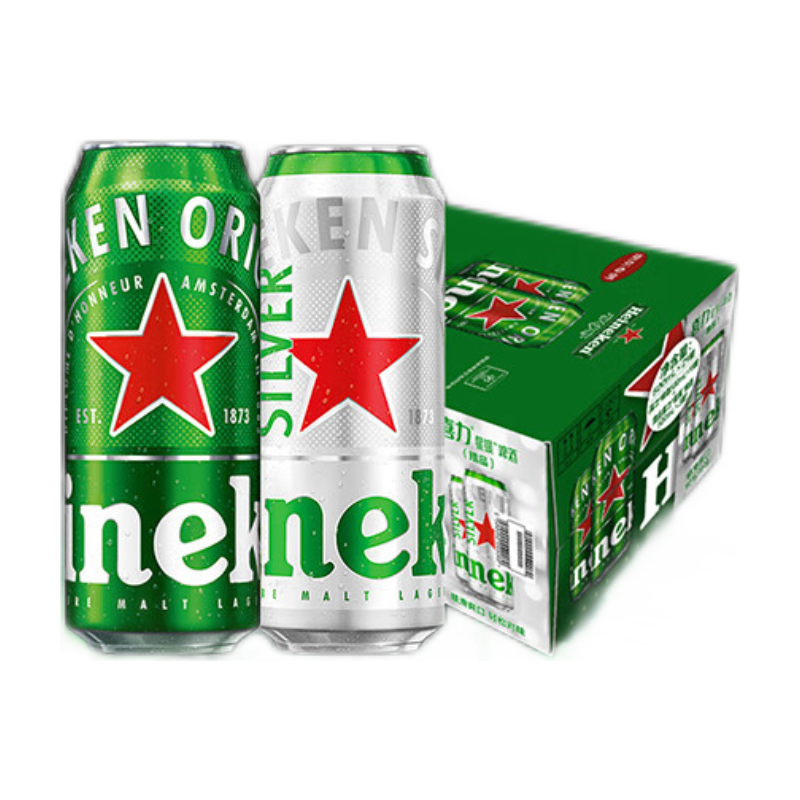 喜力（Heineken）啤酒 整箱装 全麦酿造（经典500ml*18罐+星银500ml*3罐） 124.3元