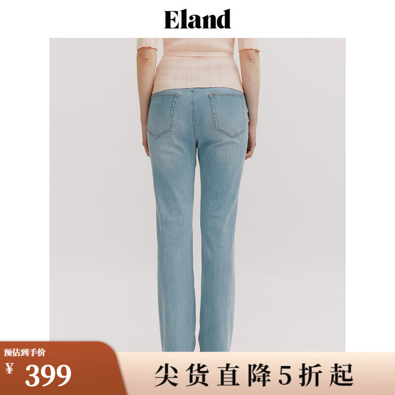 E·LAND 衣恋 ELAND衣恋 24年春夏女裤水洗直筒牛仔裤 浅牛仔色(56)L/Indigo L/170 729