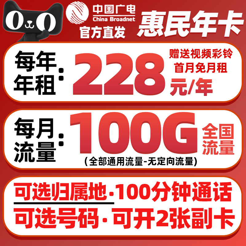 中国广电 惠民年卡手机卡流量卡MAX电话手机卡流量卡上网本地归属 168元（