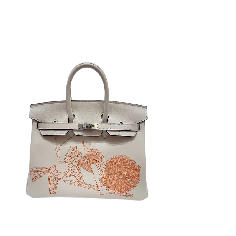 HERMÈS 爱马仕 HermesBirkin25银扣in and out Swift皮铂金包 白色 25*20*13cm 995000元