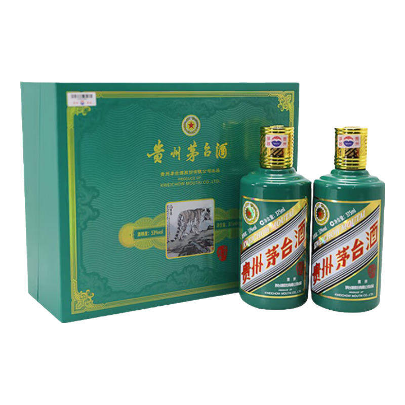 京东百亿补贴：MOUTAI 茅台 壬寅虎年 酱香型白酒 53度 375ml*2瓶 3948.01元包邮（