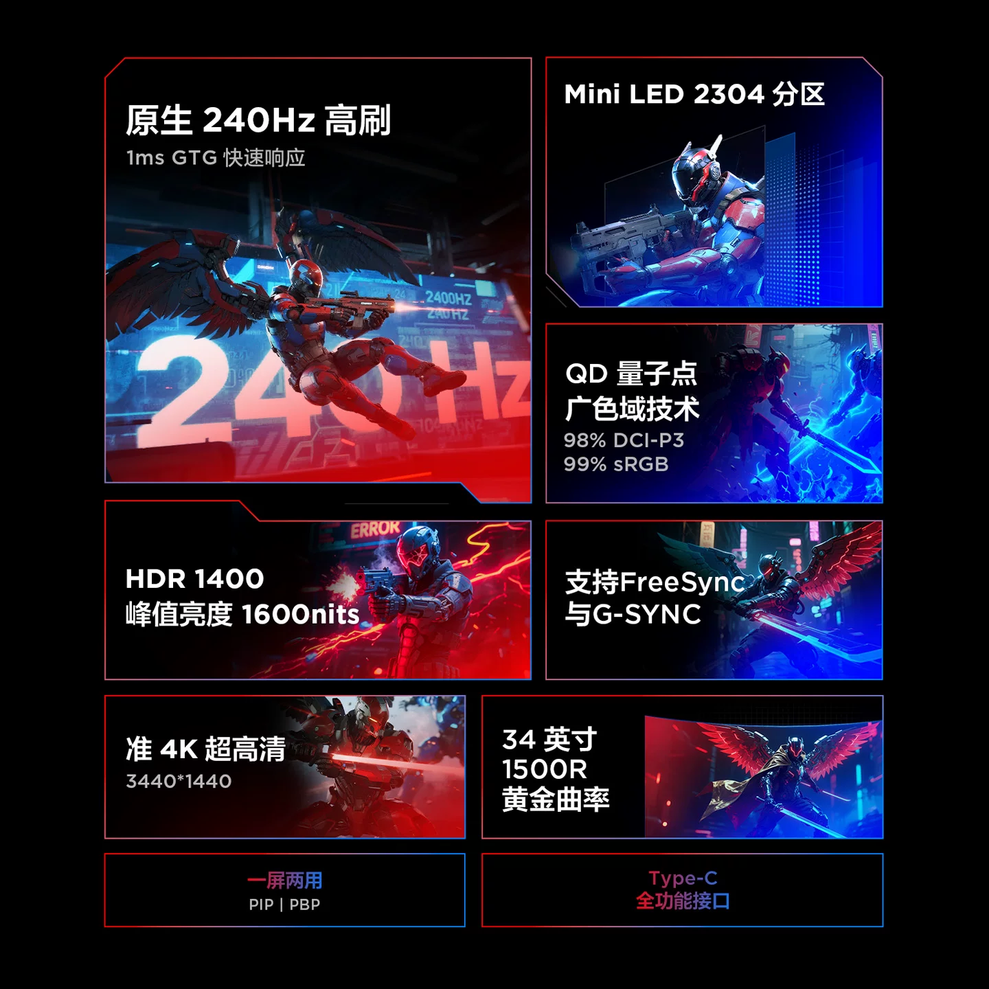雷鸟 R34U81 240Hz准4K曲面显示器 34英寸 3440×1440 1ms 2304分区QD-MiniLED 3272.41元 - 线报酷