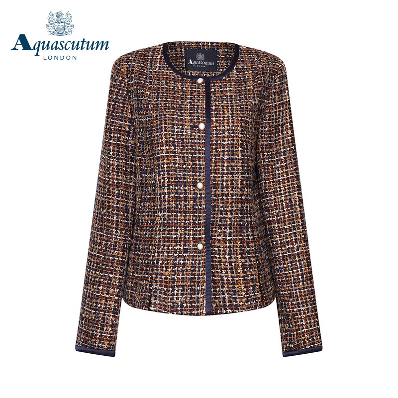 Aquascutum 雅格狮丹 卡其女保暖单排扣小香风格纹上衣Q4657EL011 卡其色 2XL 2046.5